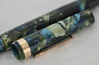 Rare c1930 ' s Wahl Oxford By Eversharp Fountain Pen 7 Nib - Blue & Green Marbled 2