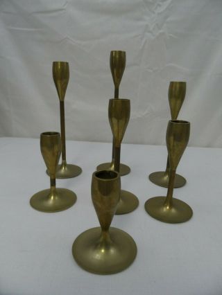 Vintage Brass Tulip Candlestick Holder Set Of 7