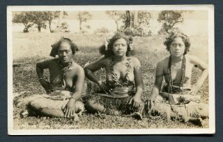 Samoa,  3 Native Topless Native Girls Sitting On Grass,  Pu 