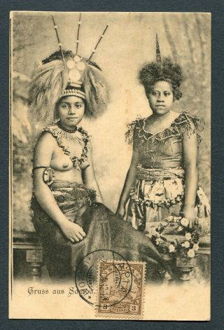 German Samoa,  Gruss Aus 2 Female Natives 1 Topless,  Bw,  Ub,  Cancelled To Order 