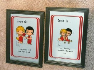 2 Vintage Love Is.  Framed Mirrors 1970 United Feature Syndicate Kim Casali