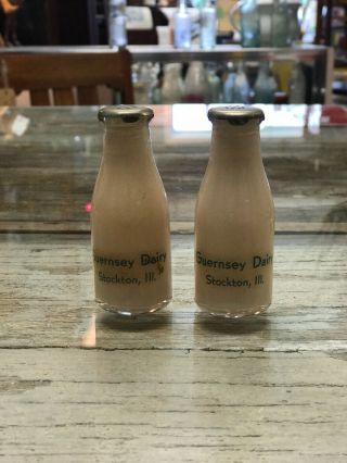 Guernsey Dairy,  Stockton,  Illinois,  Salt And Pepper Shakers Milk Bottle,  Dairy