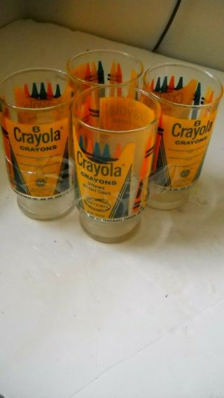 Vintage Crayola Crayon Drinking Glass Set Of 4 Usa Rare