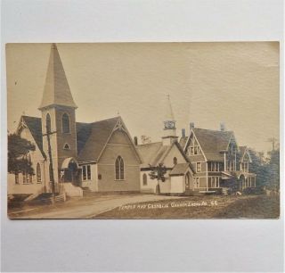 Old View Of Temple & Catholic Church Lubec Maine Rppc Real Photo Postcard