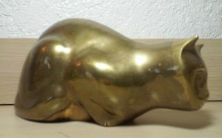 Spectacular Vintage Brass Cat Sculpture,  Figurine Bout 4.  1 X 7.  75