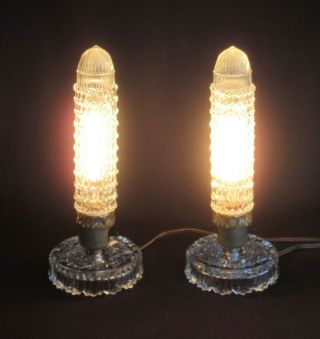 Vintage Art Deco Lamp Torpedo Bullet Glass Table Desk Light Pair Rewired Fx237