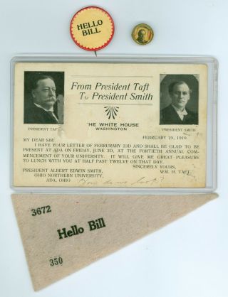 2 Vtg 1910 President William Taft Political Pinback Buttons Postcard Pennant