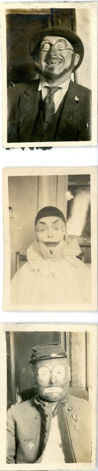 (3) Individual Vintage B/w Photos Of Men Posing As Clowns