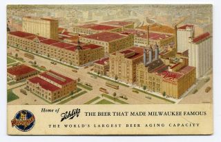 Schlitz Beer Milwaukee Wisconsin Factory Postcard C 1930 Linen