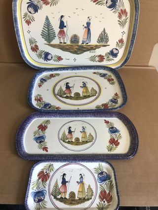 Henriot Quimper Massilly France Tin Trays.  Set Of 4 Different Sizes