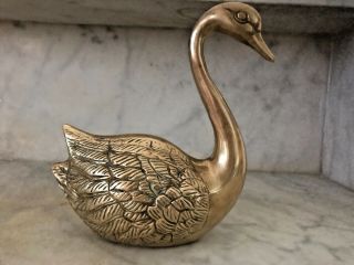 Rara Antique Vintage Solid Brass Heavy Swan Goose Statue Outstanding