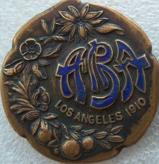 Antique Aba American Bankers Association Enameled Pinback Badge Los Angeles 1910