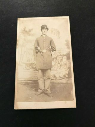 Civil War Cdv Young Armed Soldier With Pistol