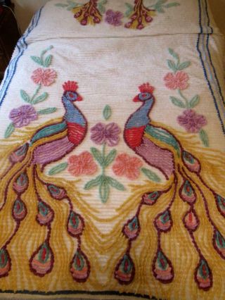 Vintage Chenille Double Peacock Bedspread