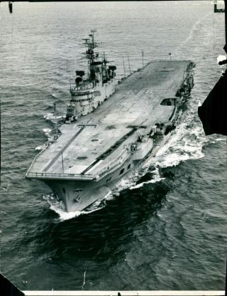 H.  M.  S Ark Royal Ship:aircraft Carrier On Sea Trials.  - Vintage Photo