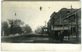 1900s Rppc Woodland California Main Street,  Horse&wagon,  Shops Real Photo Postcard