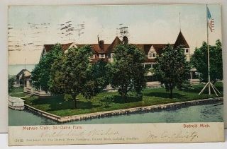 Detroit Michigan 1905 Mervue Club; St.  Claire Flats Postcard F10