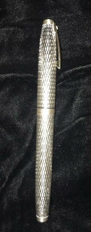 Sterling Silver Sheaffer Fountain Pen,  Cross Hatch Pattern,  14k Gold Nib