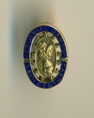 Rare Colonial Dames XVII Century 14k gold enamel society sorority pin - Wow 3