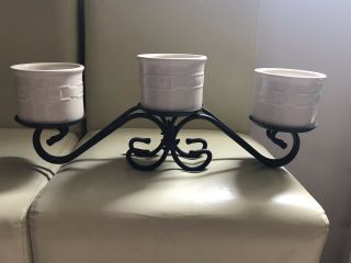 Longaberger Wrought Iron Candle Stand And Pottery Candle Holders