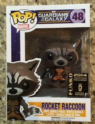 Funko Pop Guardians Of The Galaxy Rocket Raccoon Sdcc 2014 Flocked Exclusive