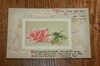 Vintage Postcard With Love And All Good Wishes For Your Birthday,  Pink Rose