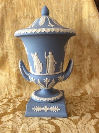 Wedgewood Jasperware Blue Urn With Lid