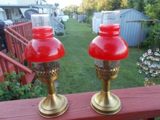 Vintage Mason Candle Lamps Light Brass Holder W/ Hurricane Glass Shades Px