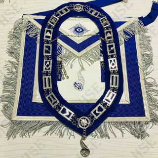 Masonic Regalia Senior Steward Apron Blue With Chain Collar & Jewel - Hse