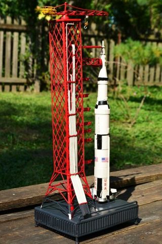 Handmade Tin Saturn V Rocket & Launch Pad Tinplate Model - Nasa - Apollo - Moon