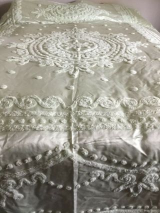 Vintage Chenille Bedspread,  Pale Green 93 X 101 Fits Queen