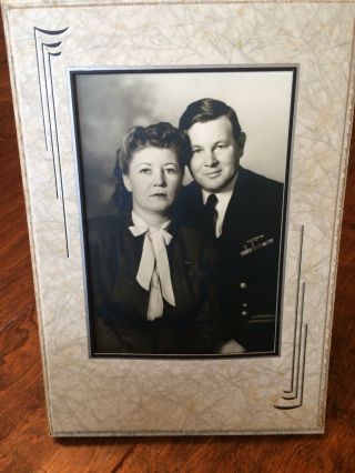 Vintage 5 X7 Black And White Photo Navy Officer And Wife Cardboard Frame Uniform