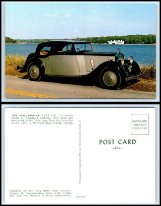 Vintage Automobile / Car 1936 Rolls Royce Continental Coupe Postcard - N23