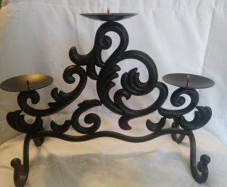 Partylite Black Wrought Iron Scroll Candle Holder,  Centerpiece Mantle 3 Cup 16 "