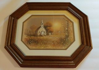 Vintage Home Interiors Country Church Flowers Octagon Frame Picture 14.  5 
