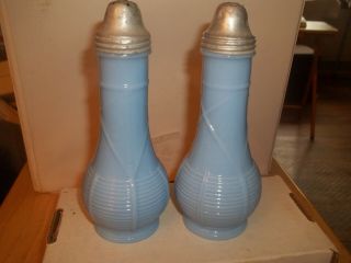 Vintage 6 " Tall Periwinkle Blue Milk Glass Salt & Pepper Shaker Set