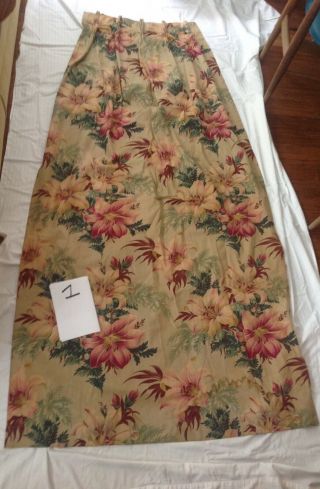 Vintage Four 40s 50s Pink Green Floral Barkcloth Pinchpleat Drape Curtain Panel