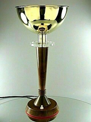 Vintage Art Deco Style Table Lamp Torchiere Brass Wood Plexiglass Bauhaus Design