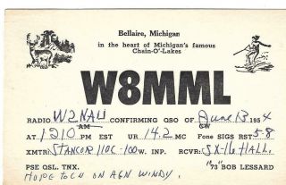 Qsl 1954 Bellaire Mi Radio Card