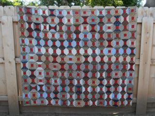 Vintage Hand Crafted Stitched Cotton Feedsack Fabric Spinning Spools Quilt 72X82 8