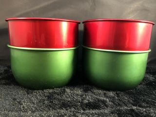 Set Of Four (4) Vintage Aluminum Bowls Cereal Ice Cream (2) Red And (2) Green