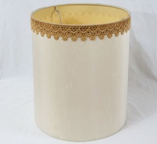 Vintage 16” Textured Fabric Drum Lamp Shade Gold Trim Mid Century