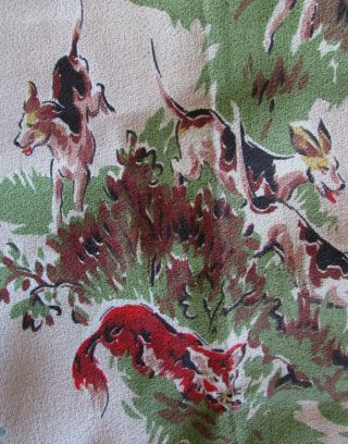 Vtg Fox Hunt Horses Dogs Barkcloth Material Fabric Almost 3 Yards 103 " X 47 "