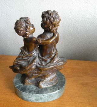 AUGUST MOREAU BRONZE SCULPTURE OF BOY & GIRL WITH ROSES SIGNED 4