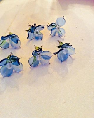 6 Vintage Glass Blue Flowers For Chandelier Murano