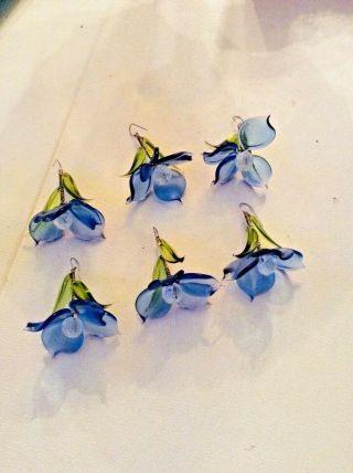 6 Vintage Glass Blue Flowers for Chandelier Murano 5
