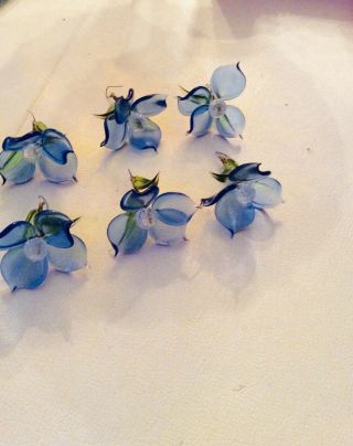 6 Vintage Glass Blue Flowers for Chandelier Murano 6