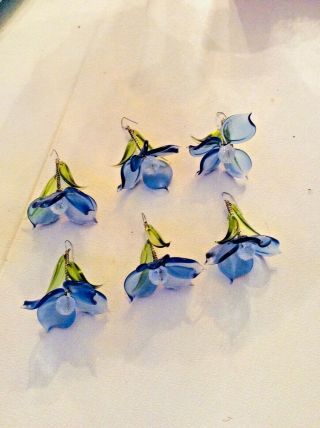 6 Vintage Glass Blue Flowers for Chandelier Murano 7
