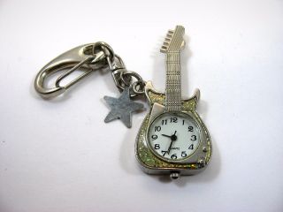 Collectible Keychain: Guitar Shaped Watch Clock (needs Battery)