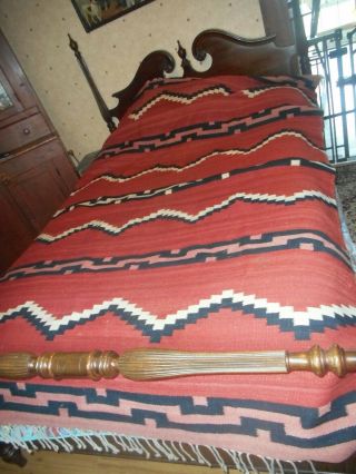 Vintage Southwestern Design Woven Rug Wool Blend Rust Black Cream 60x91 & Fringe